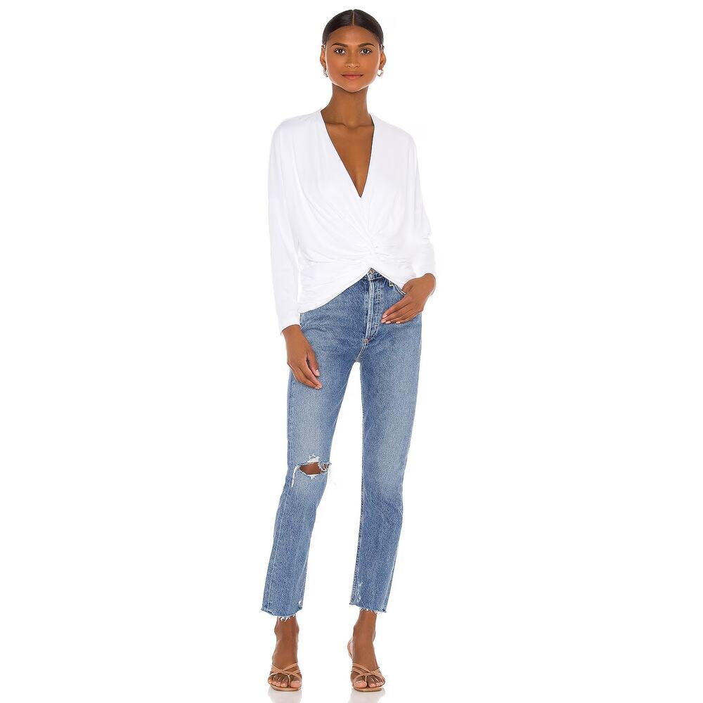 SUSANA MONACO Long Sleeve Twist Front Dolman Top White Sugar Stretch Size XS NEW - Picture 4 of 8